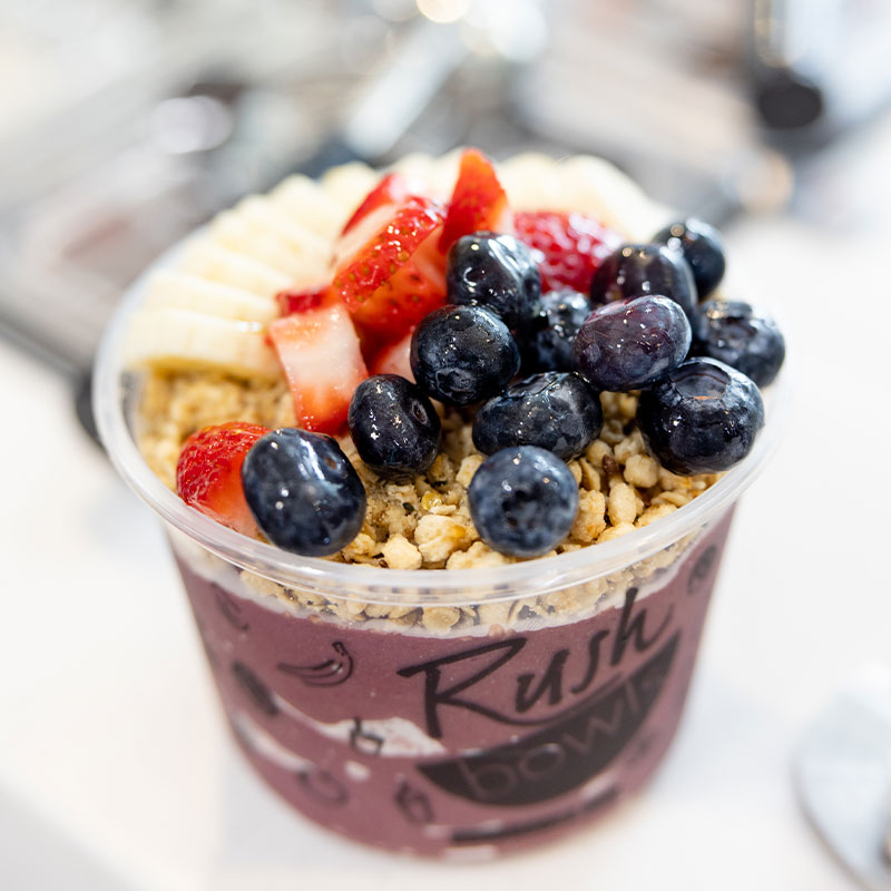 An acai bowl from Rush Bowls, the ultimate healthy qsr franchise.