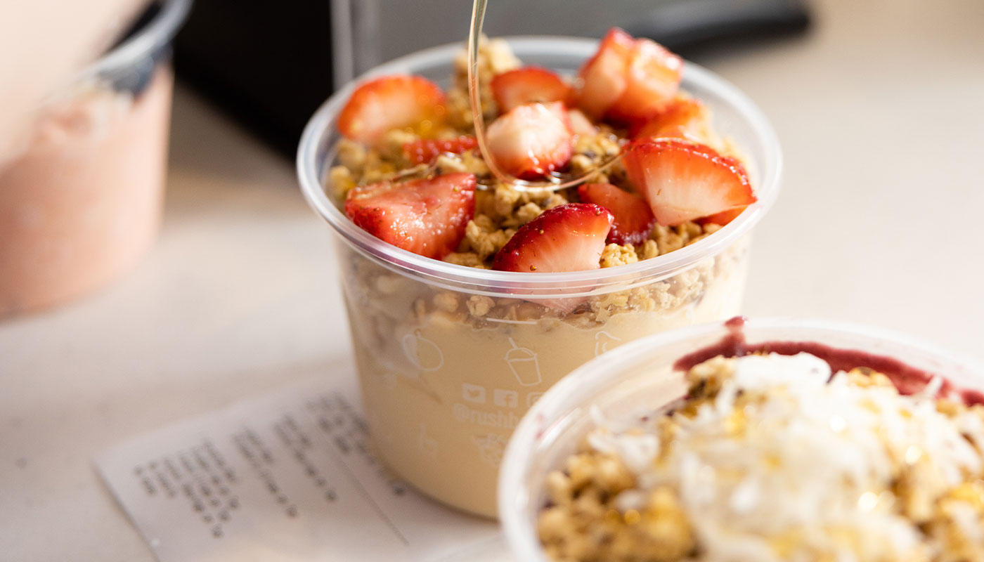 A Rush Bowls healthy fruit bowl - contact us today to learn more about the benefits of entrepreneurship with a franchise.