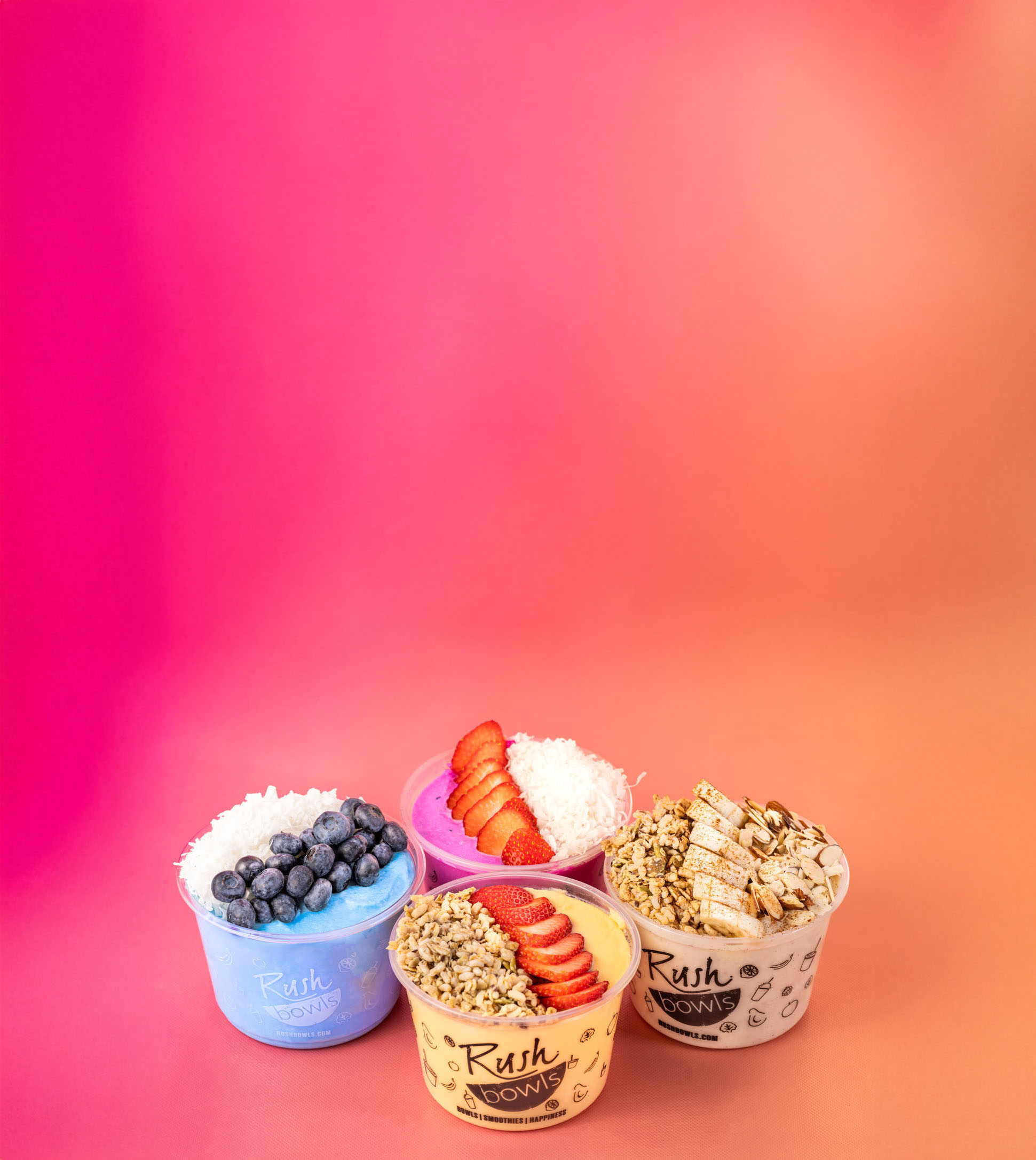 A selection of Rush Bowls's delicious acai bowls.